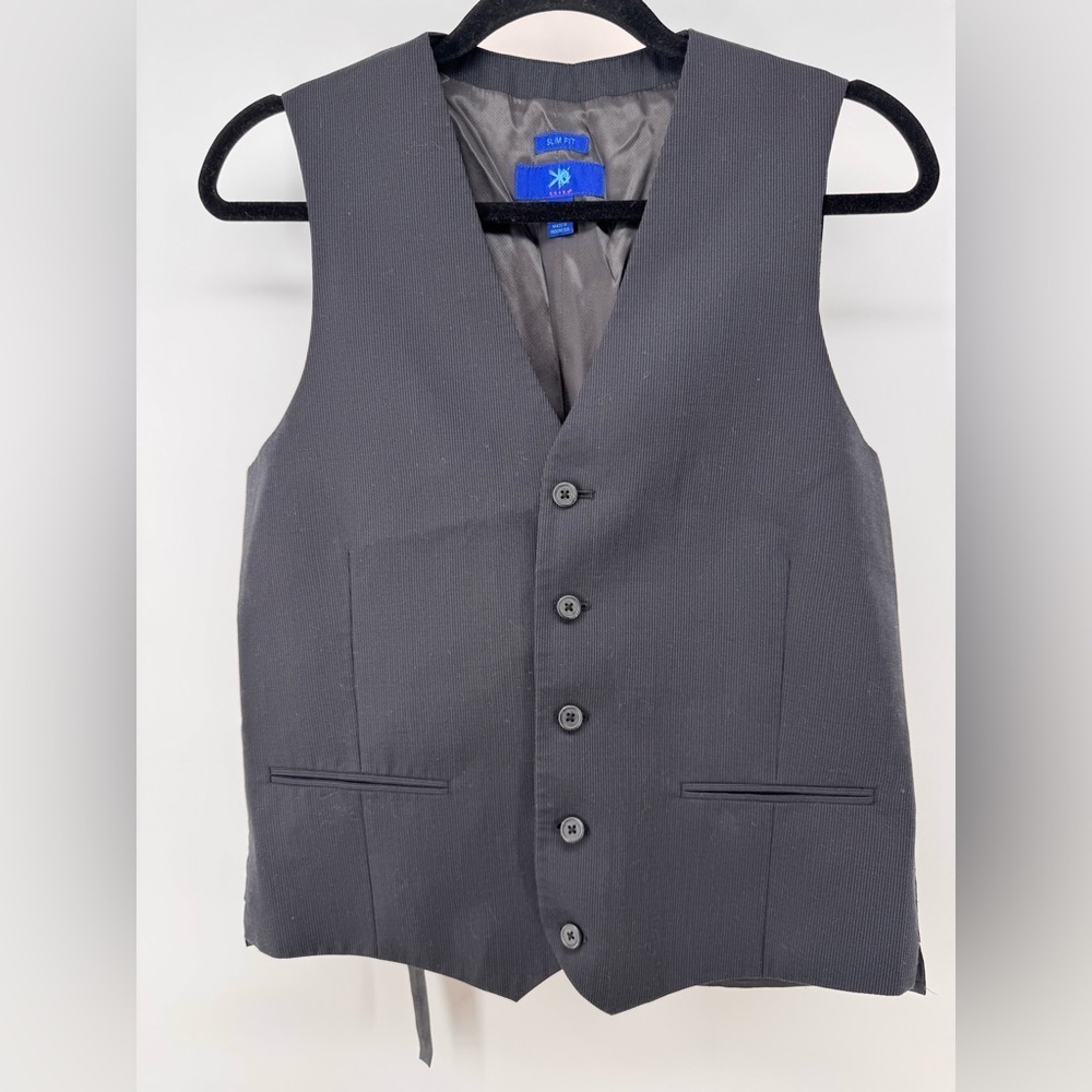 EGARA Mens Wool Dress Vest Sz S Slim Fit 5 Button Gray